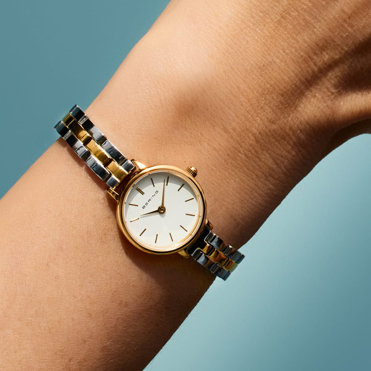 Bering Faceted Crystal Two Tone Stainless Steel Ladies Quartz Watch 11024-710-C