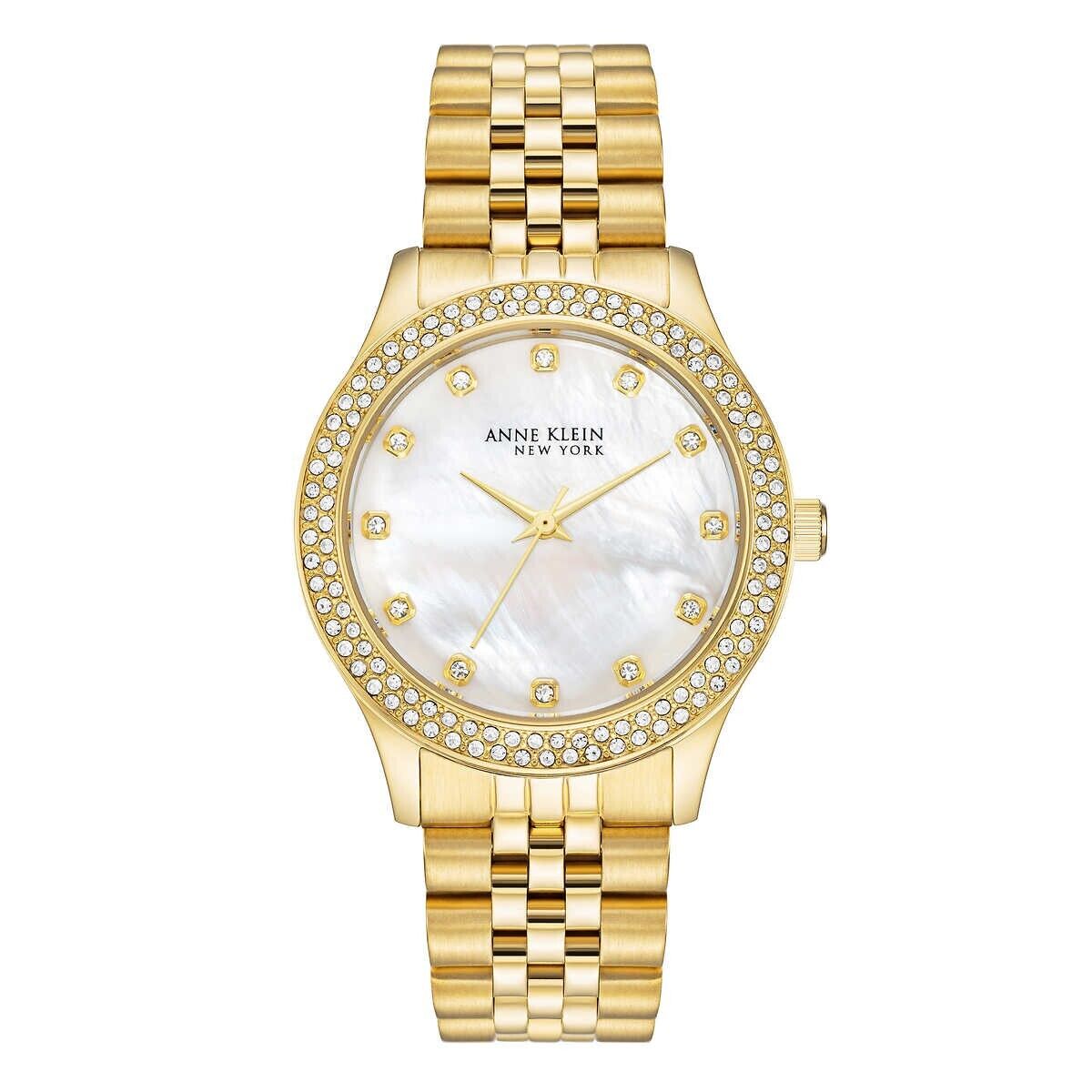 Anne Klein York Stainless Gold-Tone Watch Mother-of-Pearl Dial - 12/7742MPGB