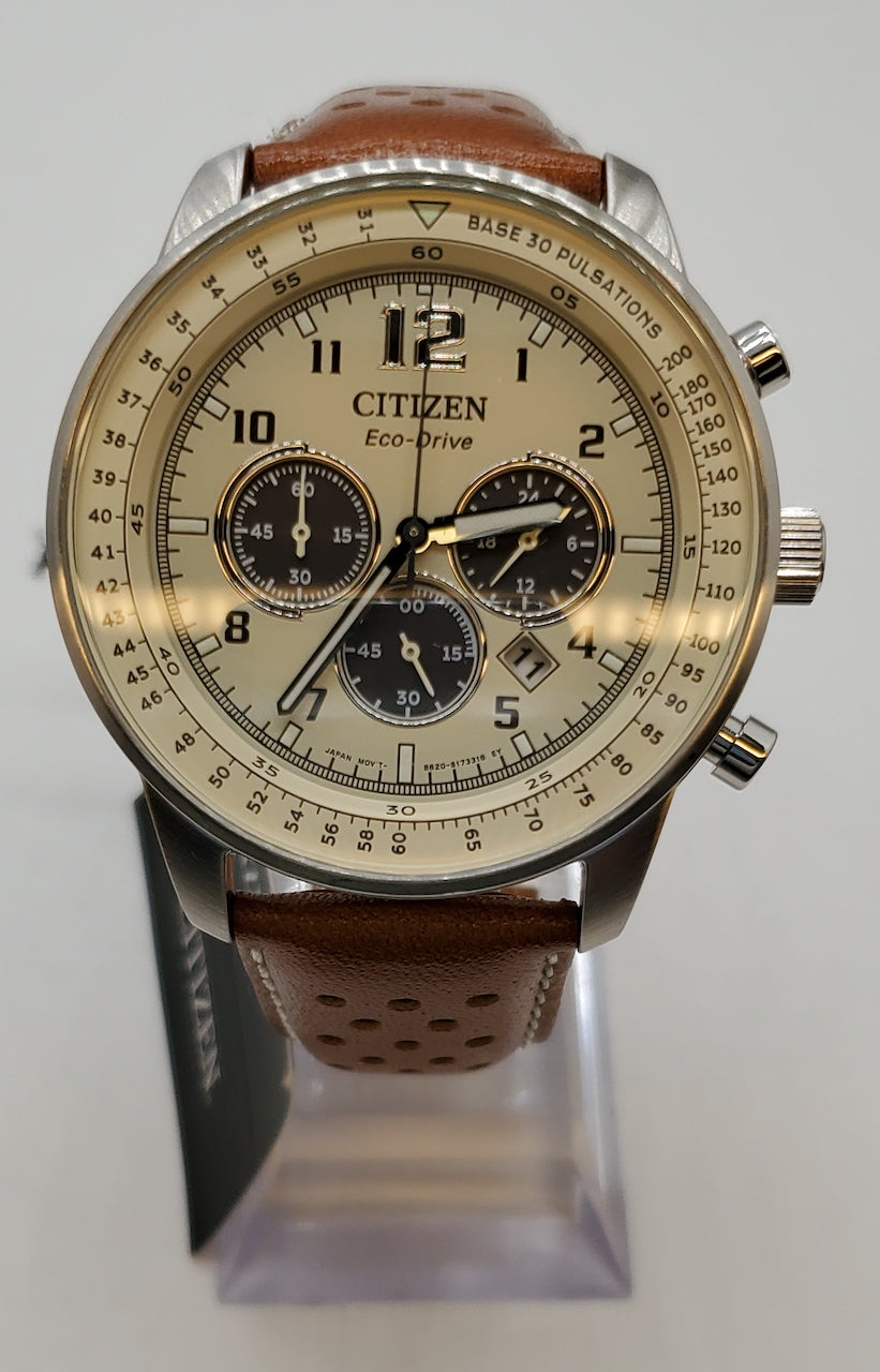 Citizen Eco-Drive Weekender, Chronograph Stainless Steel Leather Men's Quartz Watch - CA4500-08X