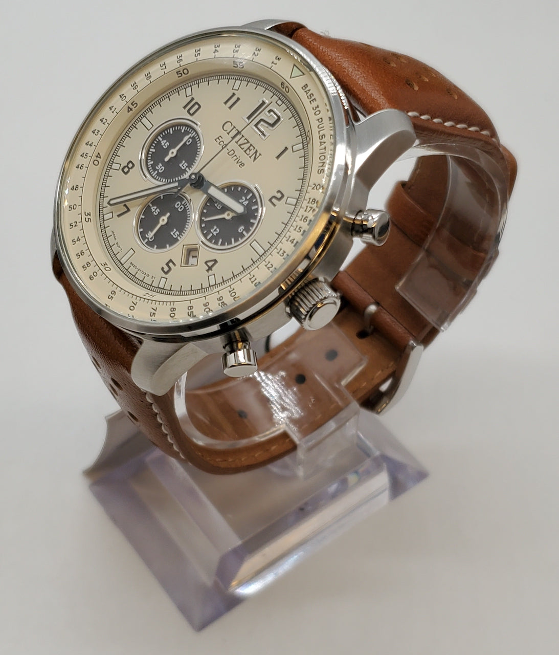 Citizen Eco-Drive Weekender, Chronograph Stainless Steel Leather Men's Quartz Watch - CA4500-08X