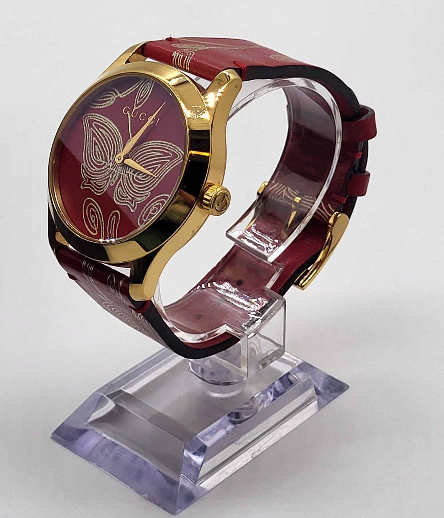 Gucci G-Timeless Red Butterfly Leather Strap Watch YA1264054