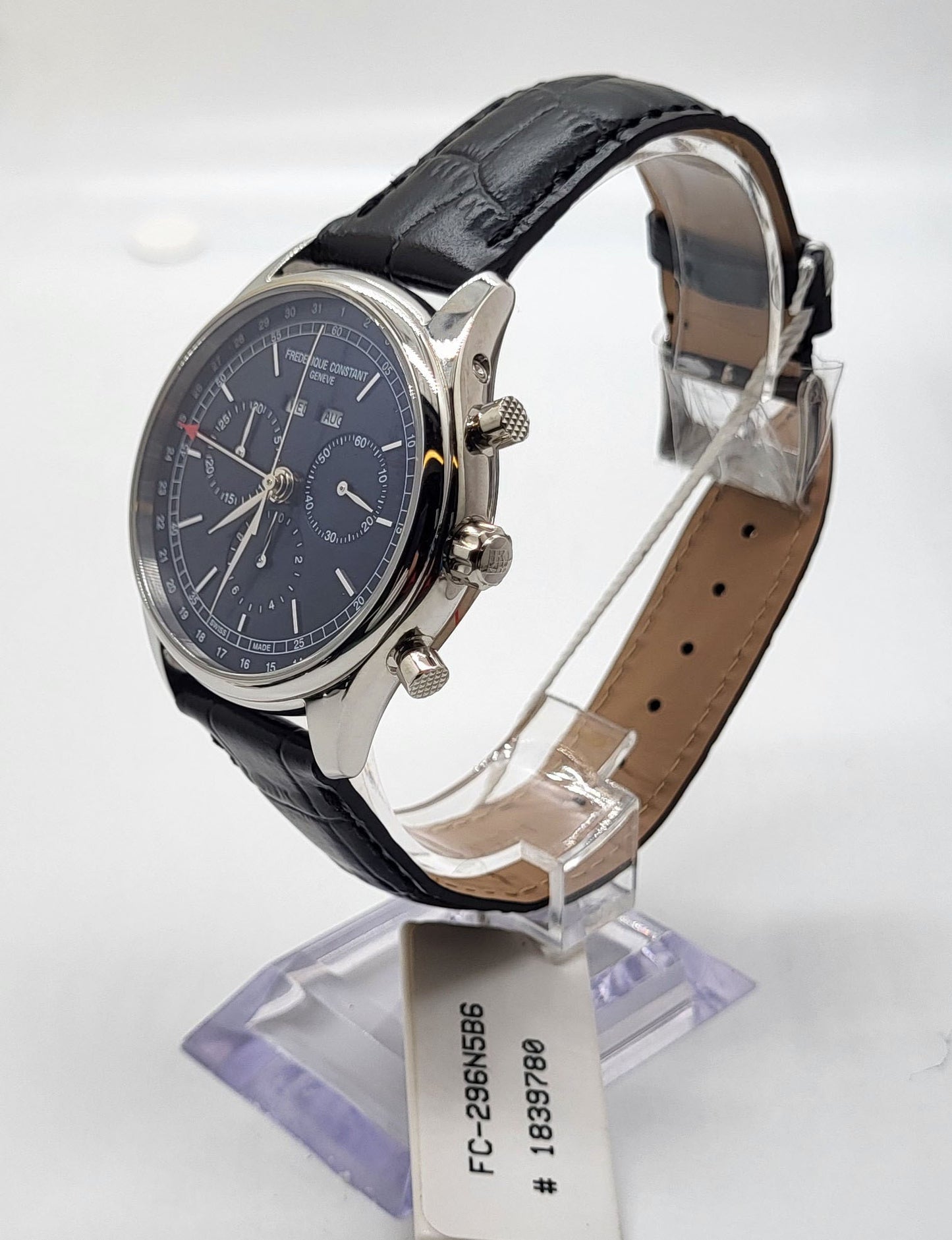 Frederique Constant - Stainless Black Leather Chrono Triple Calendar