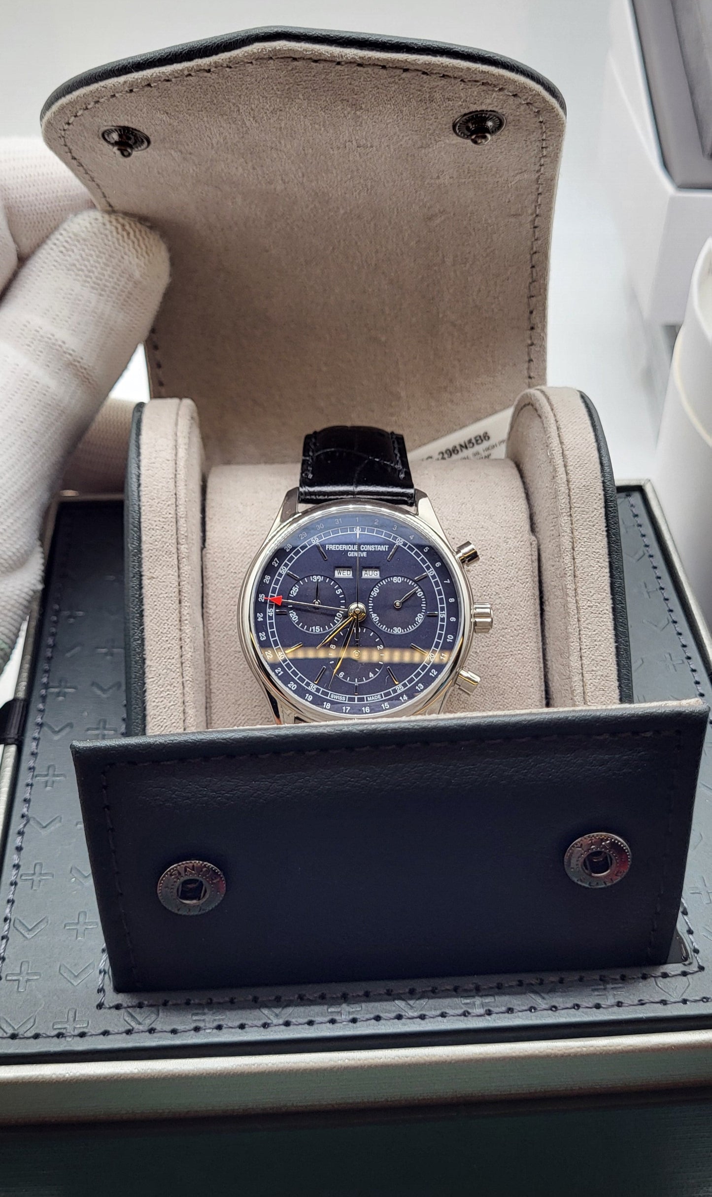 Frederique Constant - Stainless Black Leather Chrono Triple Calendar