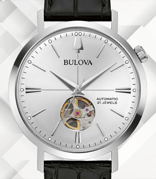 Bulova - Aerojet, Stainless Steel Black Leather Automatic Men's Watch - 96A315