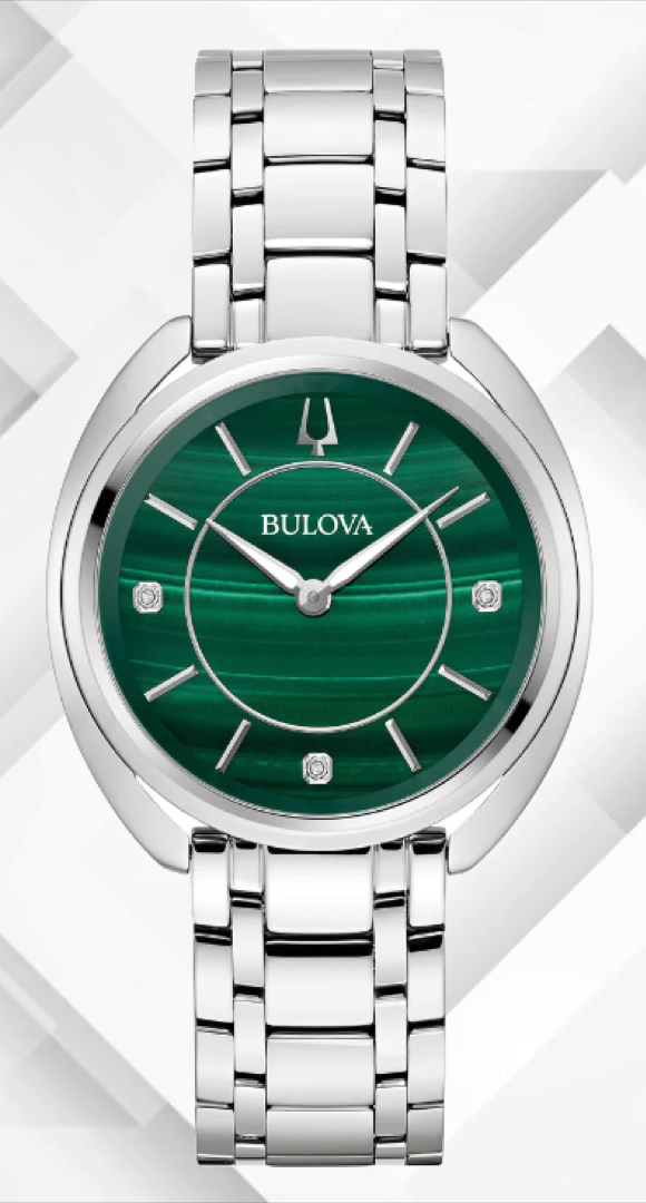 Bulova - Classic Diamond Malachite Stainless Steel Women's Quartz Watch - 96P256