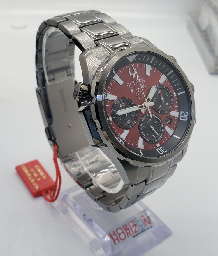 Bulova - Marine Star Stainless Steel Red Men's Quartz Watch - 98B350