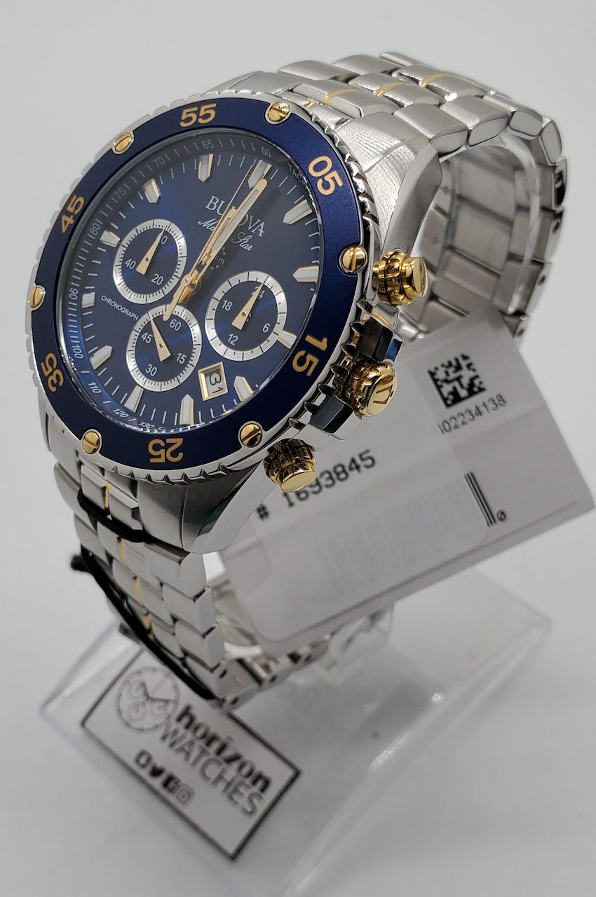 Bulova - Marine Star, Chronograph Stainless Steel Silver Blue Dial Men Quartz Watch - 98B400 (USED)