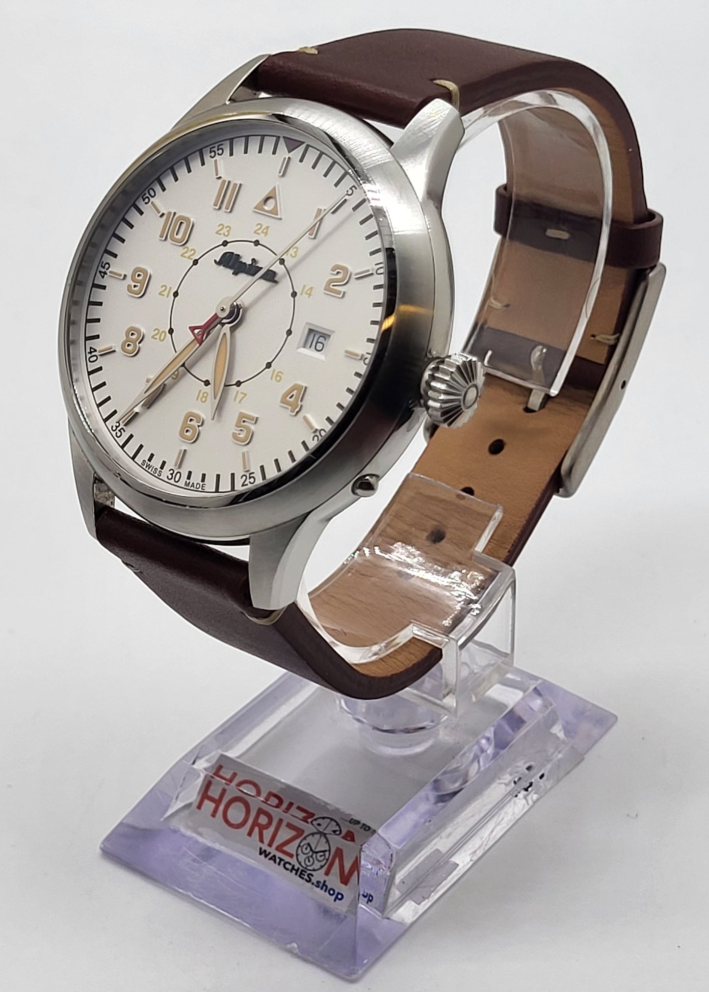 Alpina - Startimer, Stainless Steel White Brown Leather Men's Automatic Watch