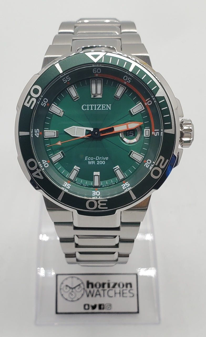 Citizen Eco-Drive Endeavor Diver, Stainless Steel Green Dial Men's Quartz Watch - AW1428-53X