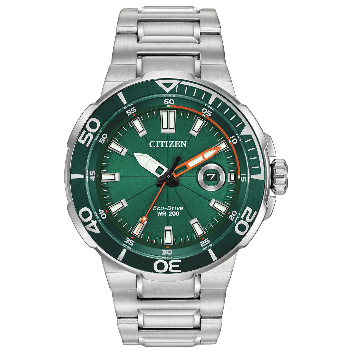 Citizen Eco-Drive Endeavor Diver, Stainless Steel Green Dial Men's Quartz Watch - AW1428-53X