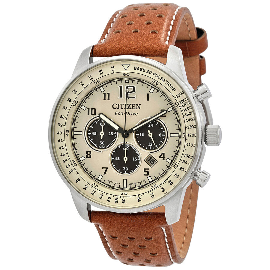 Citizen Eco-Drive Weekender, Chronograph Stainless Steel Leather Men's Quartz Watch - CA4500-08X