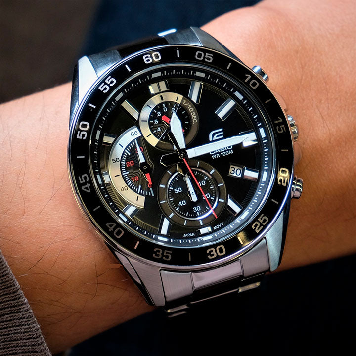 CASIO EDIFICE, Black Chronograph Stainless Men's Quartz Watch EFV-550D-1AV