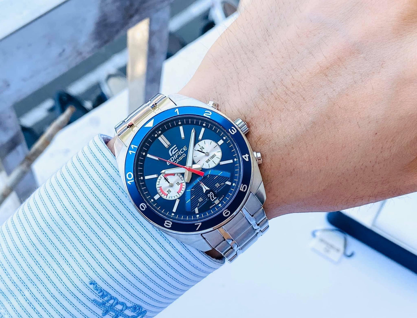 Casio Edifice Blue Stainless Chrono Men's Quartz Watch - EFV-590D-2AV