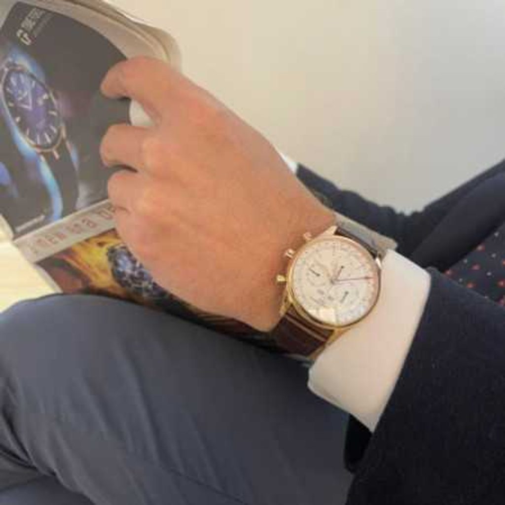 Frederique Constant: Stainless Rose-Gold Leather Chrono Triple Calendar - FC-296SW5B4