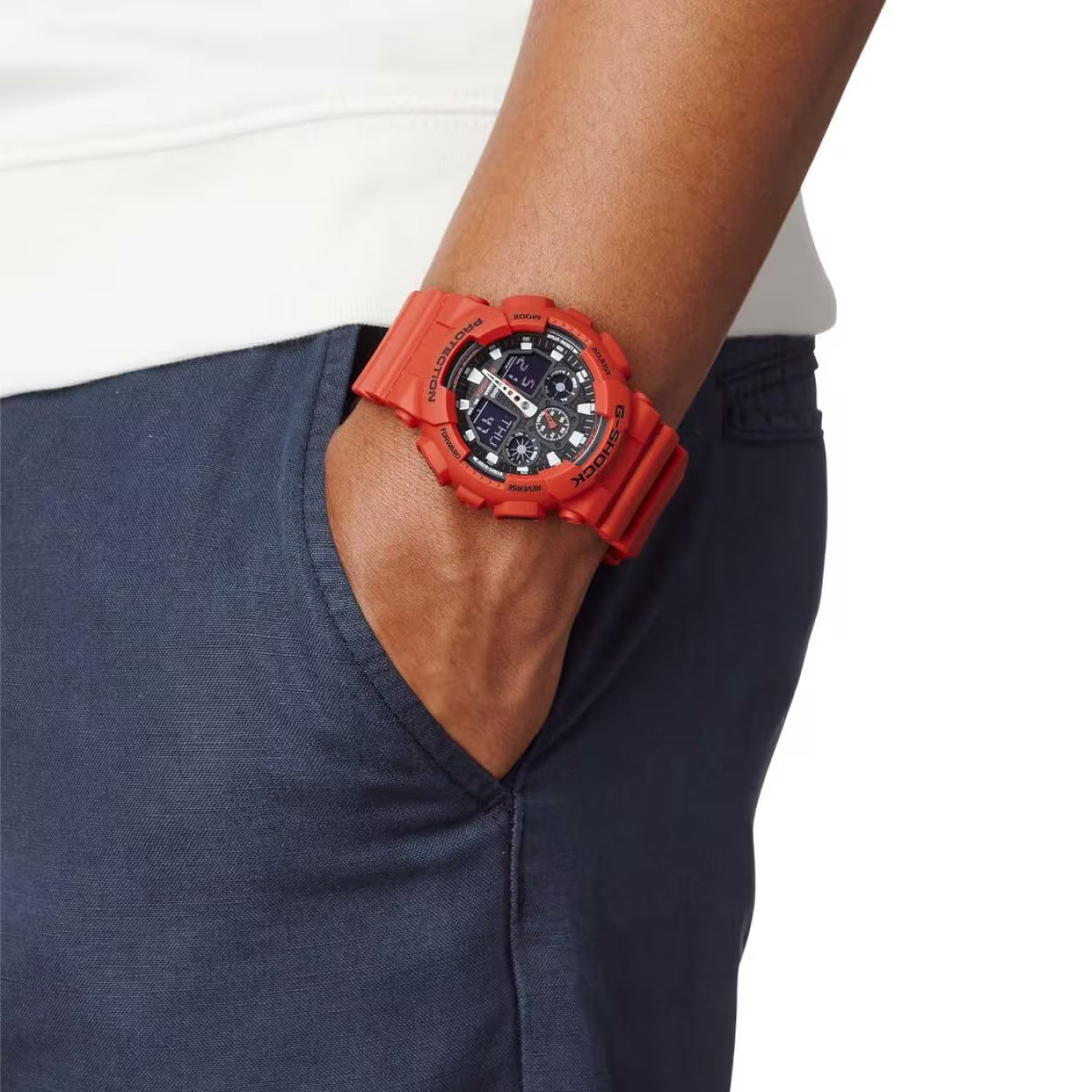 G-Shock Ana-Digital Red Resin Casio Black Dial Men's Watch GA-100B-4ADR