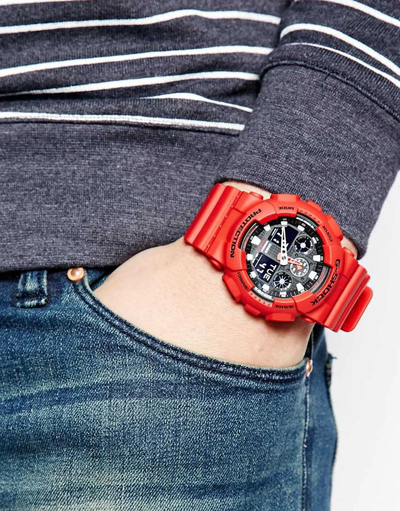 G-Shock Ana-Digital Red Resin Casio Black Dial Men's Watch GA-100B-4ADR