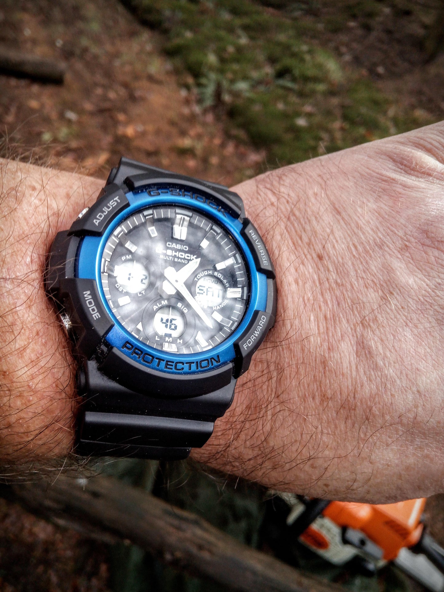 Casio G-Shock Men's Tough Solar Blue Accent Black Resin 52mm Watch GAS100B-1A2