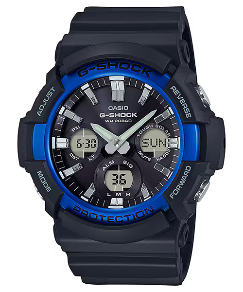 Casio G-Shock Men's Tough Solar Blue Accent Black Resin 52mm Watch GAS100B-1A2