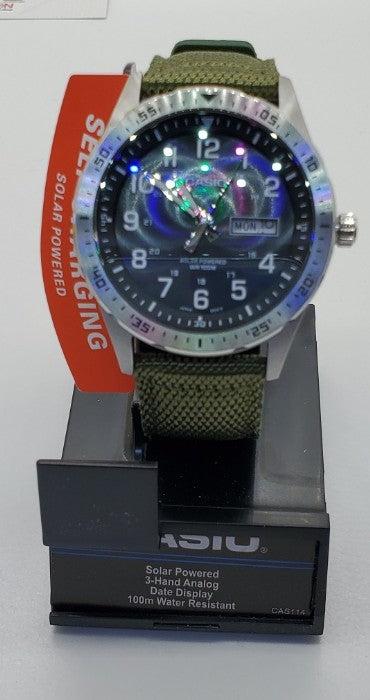 Casio - Classic Green Canvas Men's Solar Quartz Watch - MTPS120L-3AV