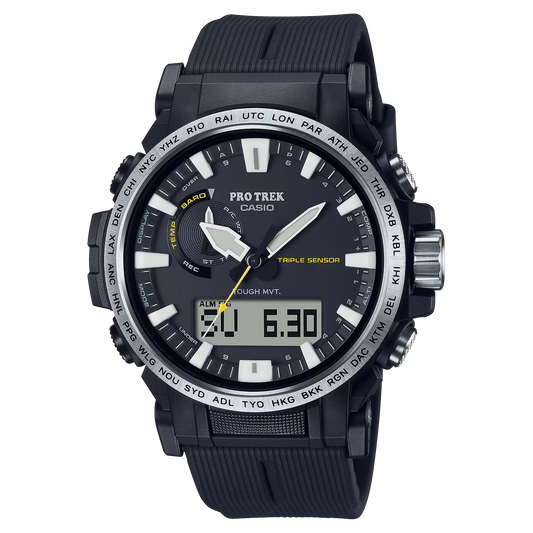 Casio - PROTREK, 51.5mm Black Stainless Black Silicone Band Digital PRW61-1ACR