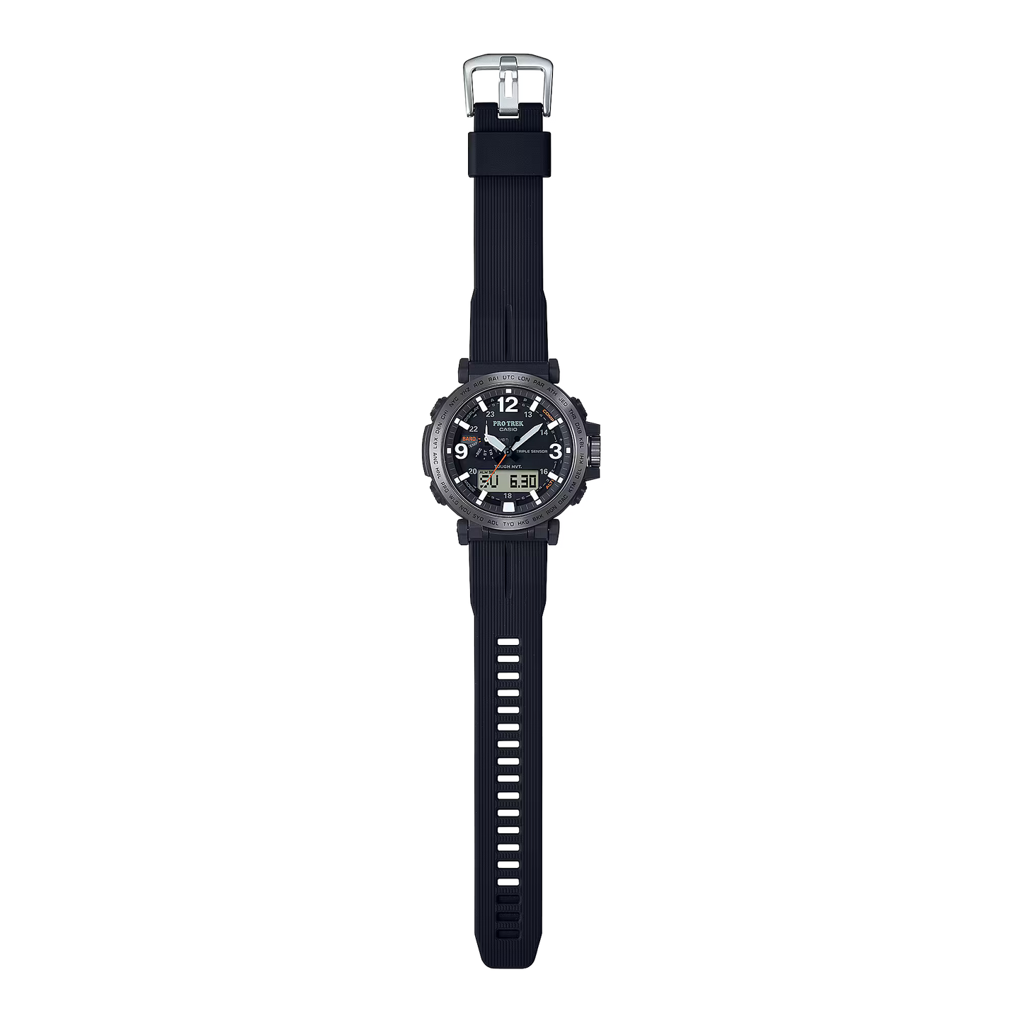 Casio - PROTREK, 51.5mm Black Stainless Black Silicone Band Digital PRW6611Y-1