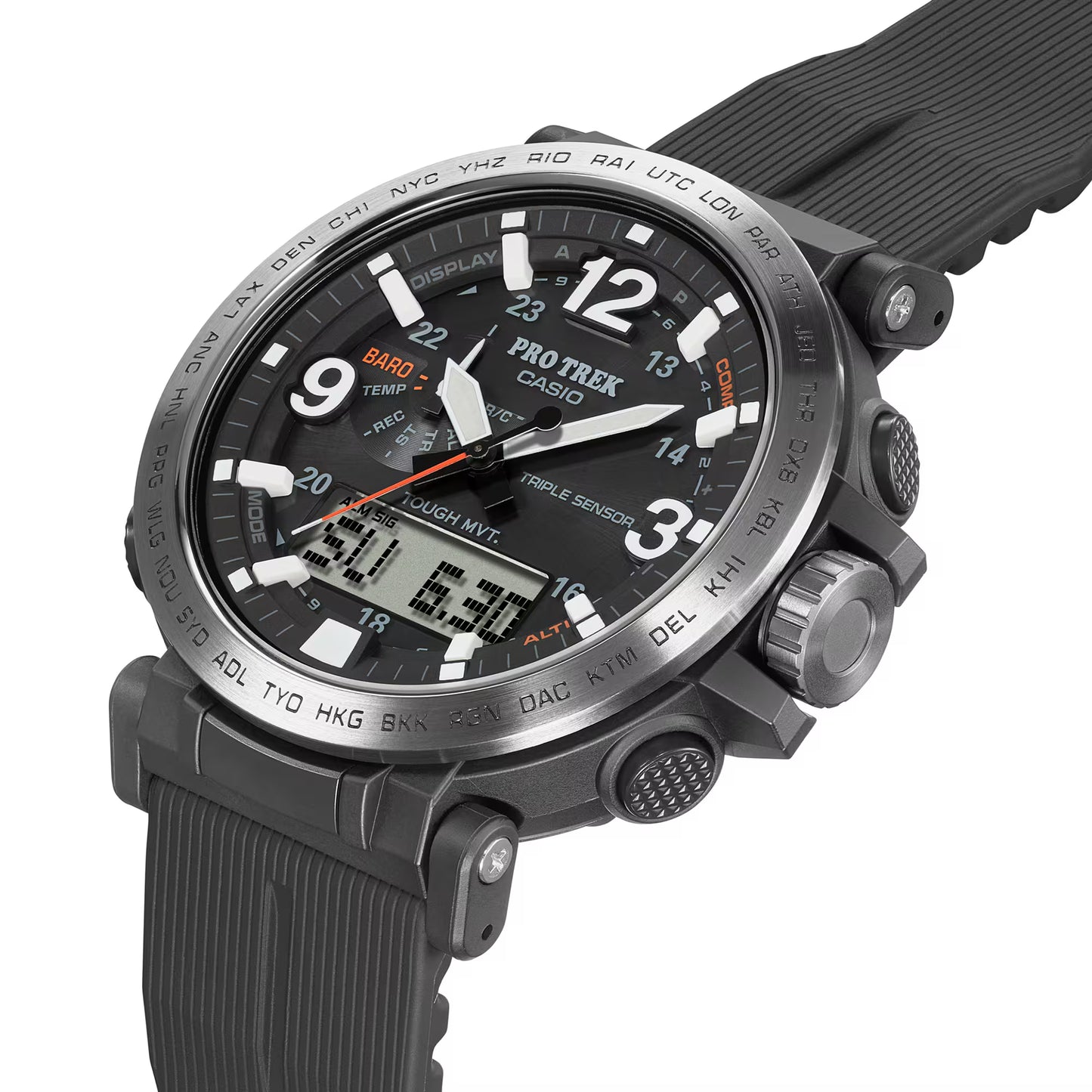 Casio - PROTREK, 51.5mm Black Stainless Black Silicone Band Digital PRW6611Y-1