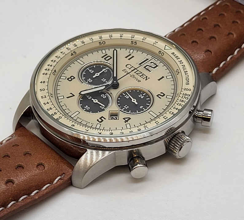 Citizen Eco-Drive Weekender, Chronograph Stainless Steel Leather Men's Quartz Watch - CA4500-08X (USED)