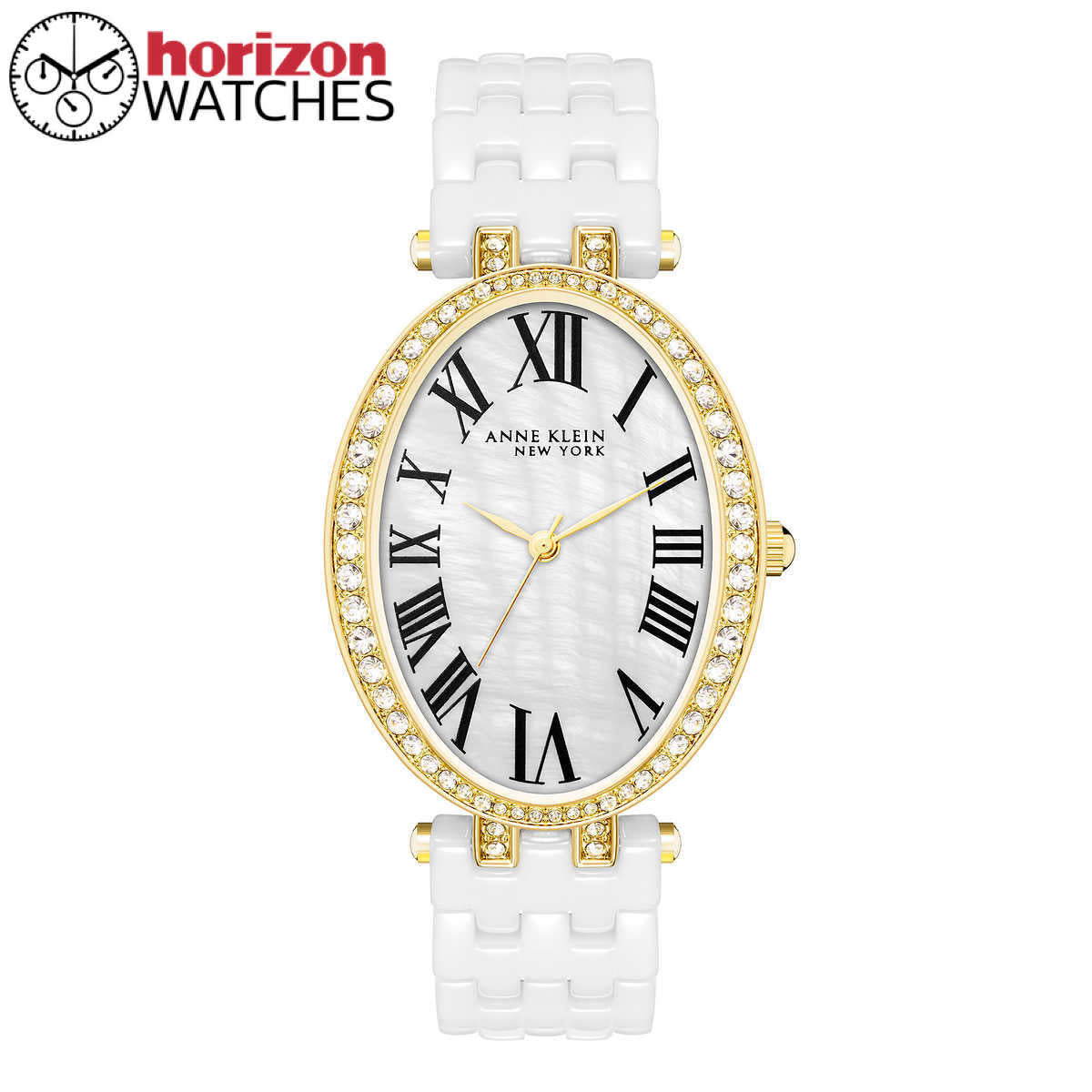 Anne Klein New York Gold-Tone White Ceramic Women's Watch 12/2350GPWT