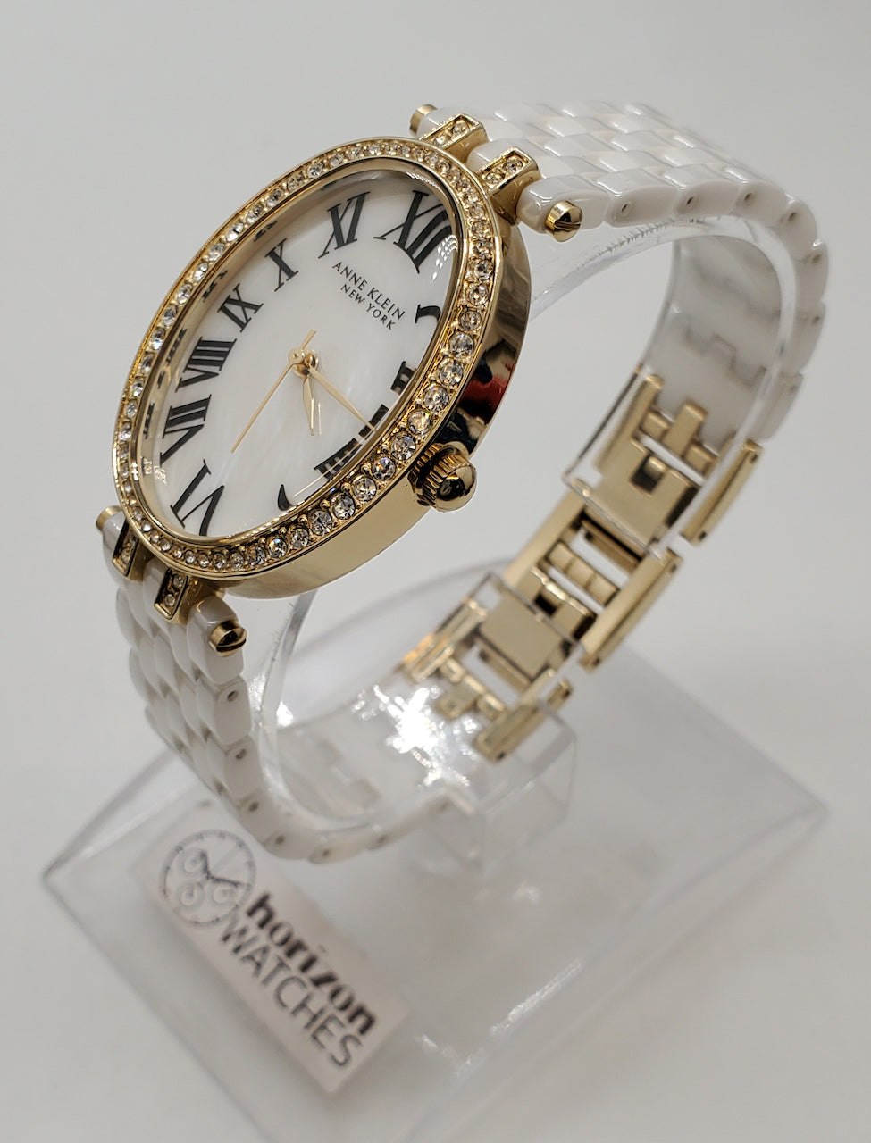Anne Klein New York Gold-Tone White Ceramic Women's Watch 12/2350GPWT