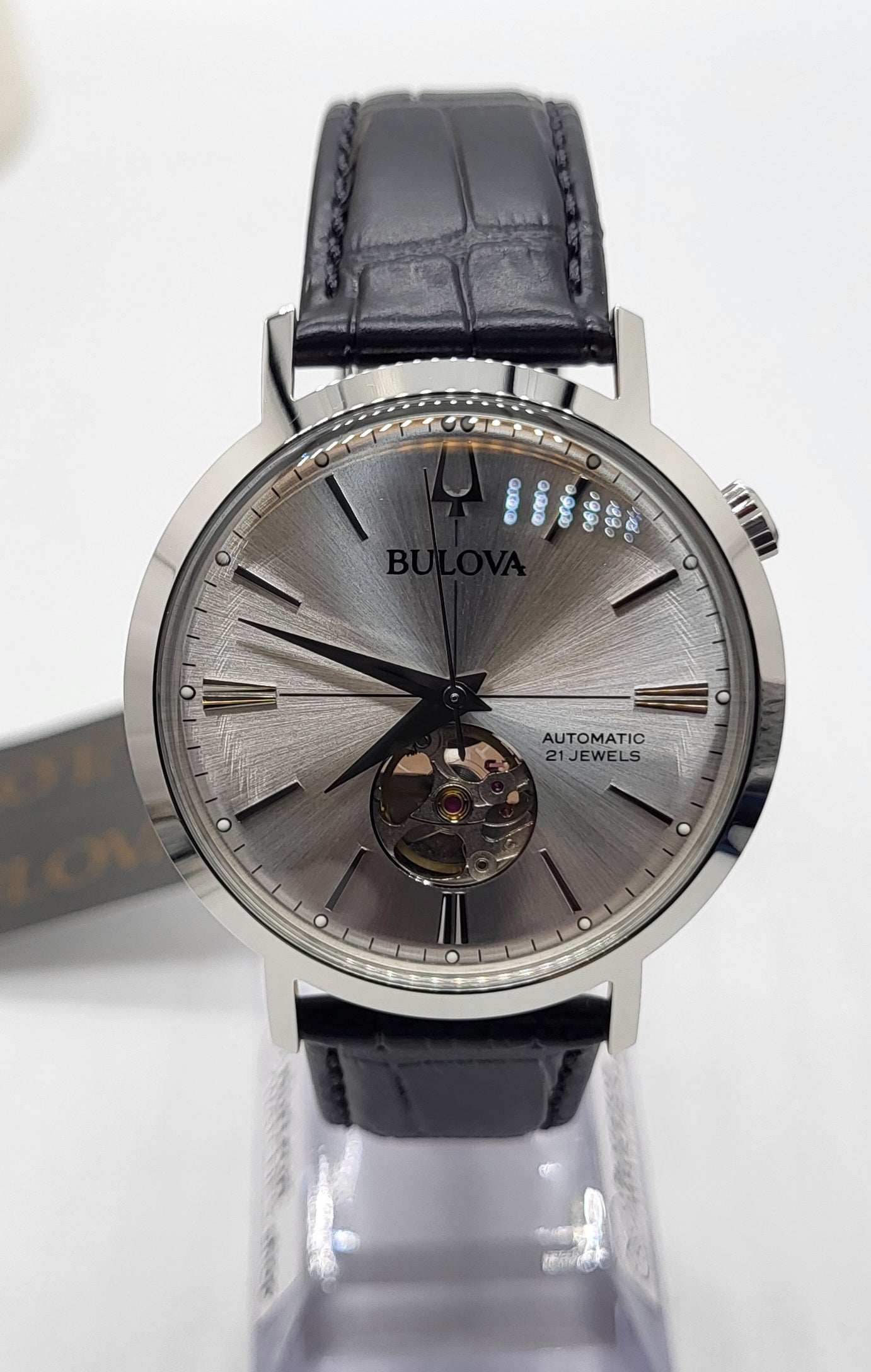 Bulova - Aerojet, Stainless Steel Black Leather Automatic Men's Watch - 96A315