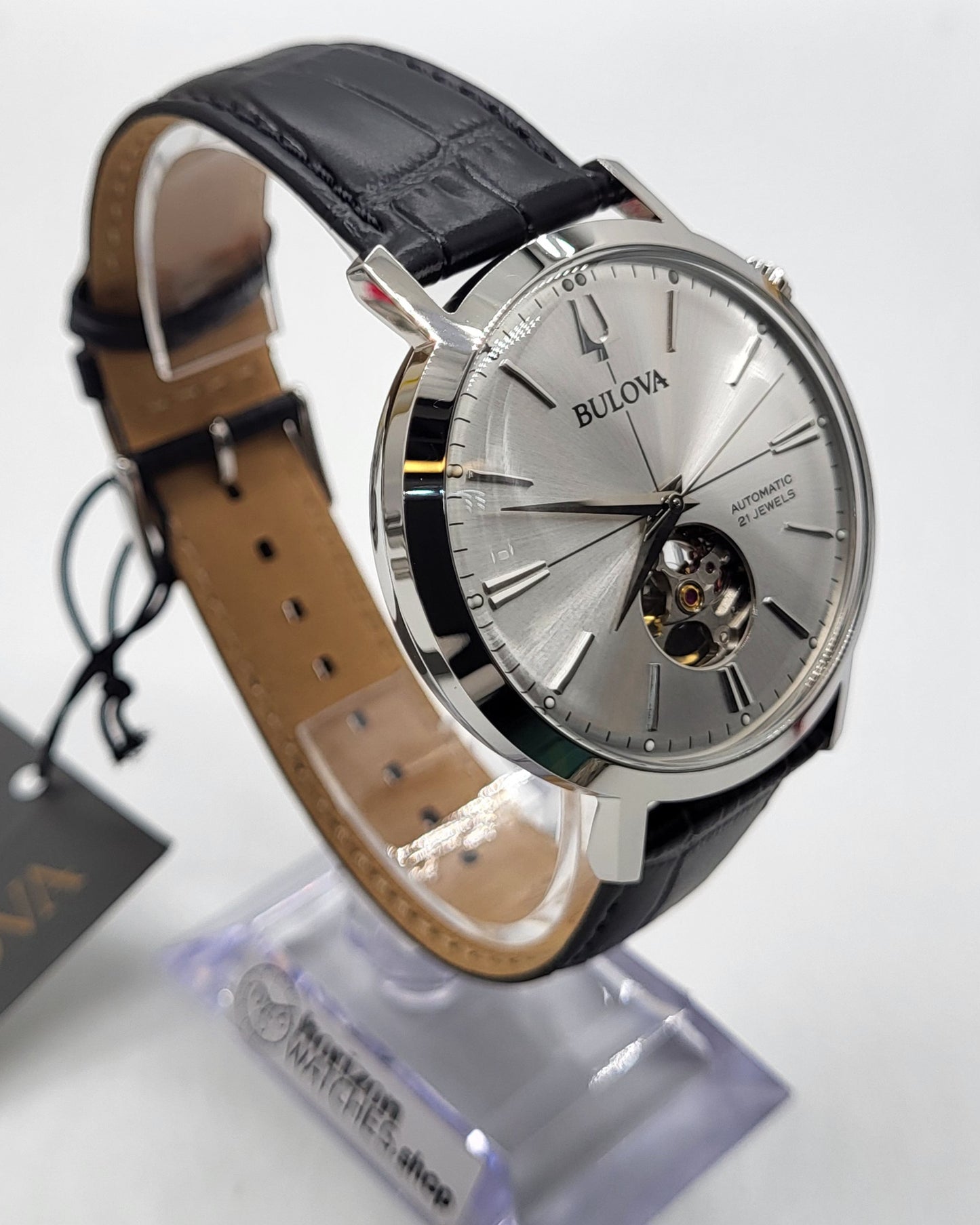 Bulova - Aerojet, Stainless Steel Black Leather Automatic Men's Watch - 96A315