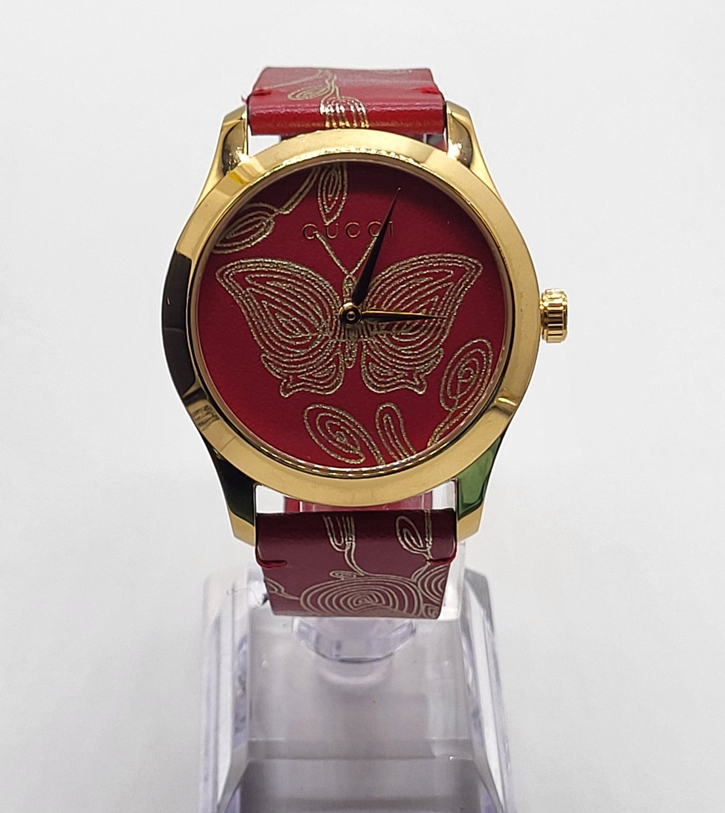 Gucci G-Timeless Red Butterfly Leather Strap Watch YA1264054