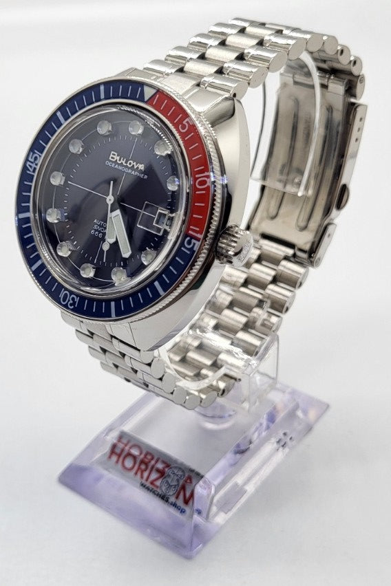 Bulova - Oceanographer, Stainless Steel Blue Bezel Men's Automatic 96B477