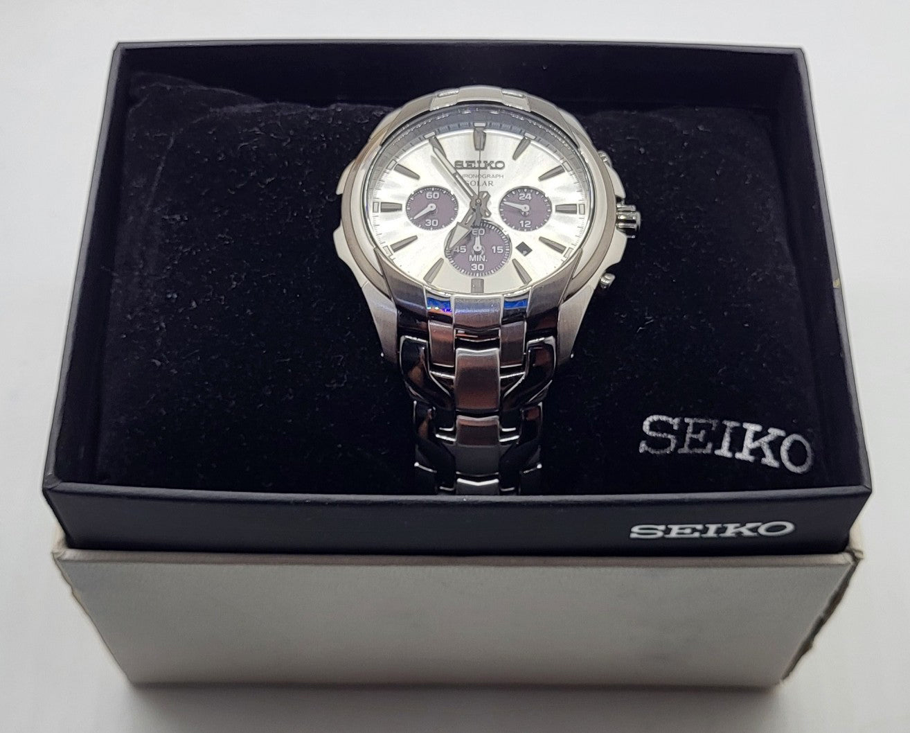 Seiko Two-Tone Solar Silver Chrono Men's Quartz Watch - SSC635