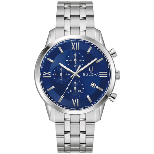 Bulova Sutton Blue Dial Stainless Steel Men's Quartz Watch 96B476