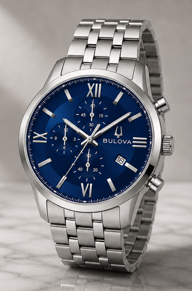 Bulova Sutton Blue Dial Stainless Steel Men's Quartz Watch 96B476