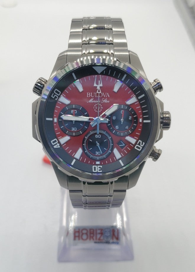 Bulova - Marine Star Stainless Steel Red Men's Quartz Watch - 98B350