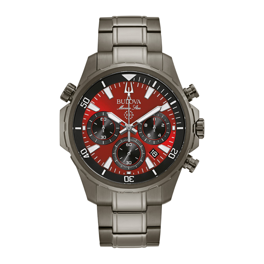 Bulova - Marine Star Stainless Steel Red Men's Quartz Watch - 98B350