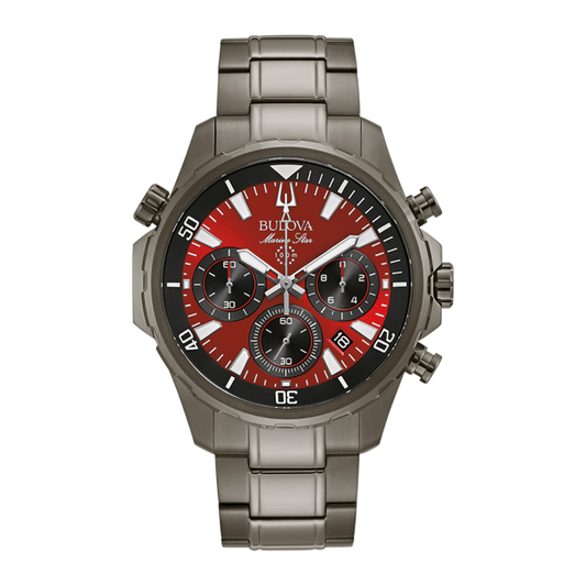 Bulova - Marine Star Stainless Steel Red Men's Quartz Watch - 98B350