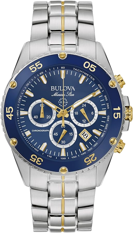 Bulova - Marine Star, Chronograph Stainless Steel Silver Blue Dial Men Quartz Watch - 98B400 (USED)