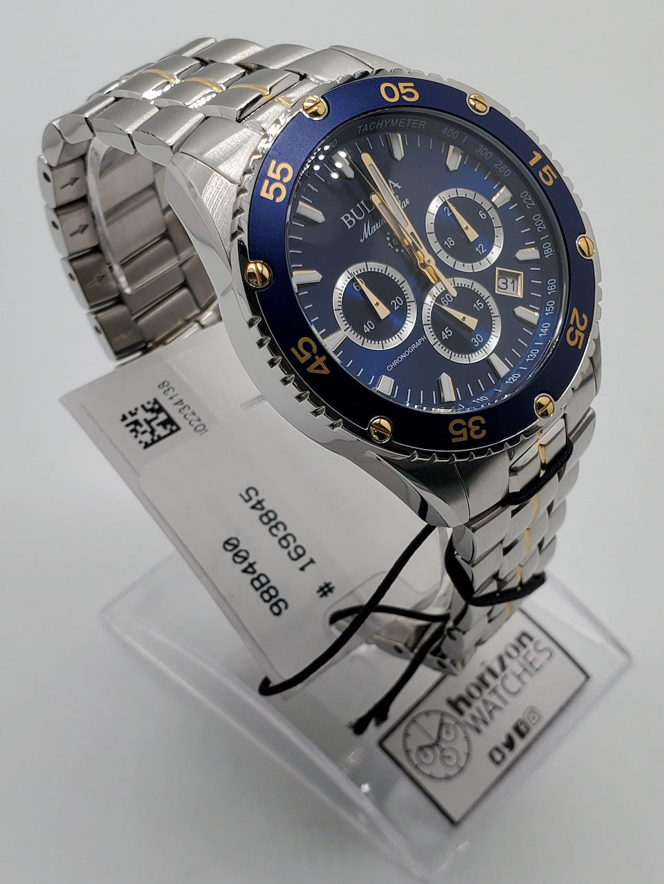 Bulova - Marine Star, Chronograph Stainless Steel Silver Blue Dial Men Quartz Watch - 98B400 (USED)