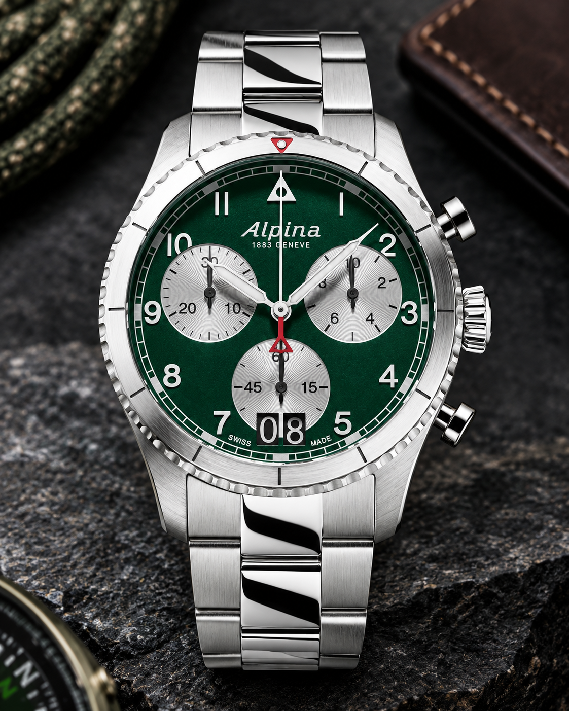 Alpina Startimer Pilot 41mm Green Chronograph Men's Quartz Watch AL-372GRS4S26B