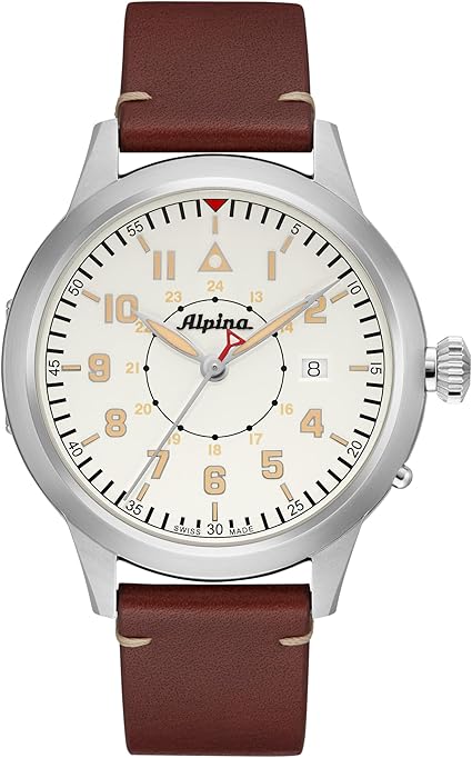 Alpina - Startimer, Stainless Steel White Brown Leather Men's Automatic Watch