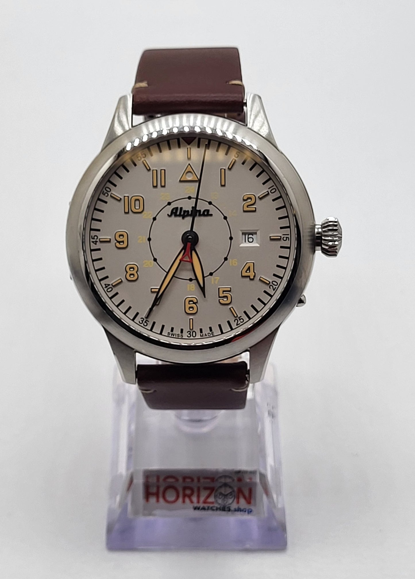 Alpina - Startimer, Stainless Steel White Brown Leather Men's Automatic Watch