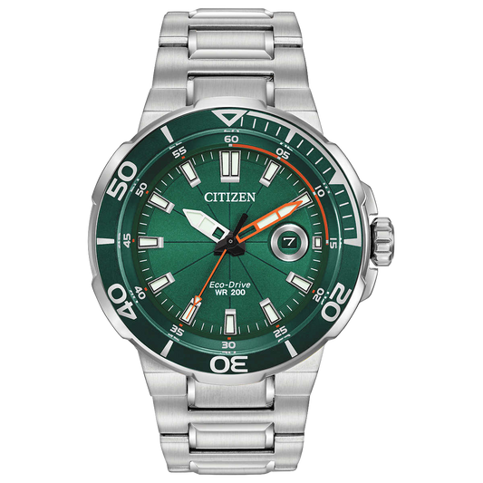 Citizen Eco-Drive Endeavor Diver, Stainless Steel Green Dial Men's Quartz Watch - AW1428-53X