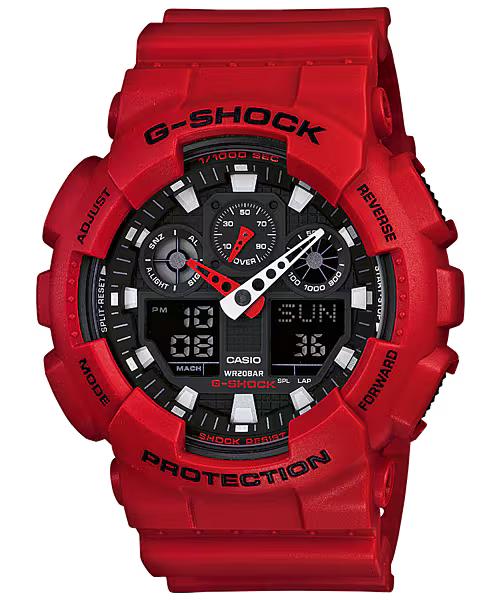 G-Shock Ana-Digital Red Resin Casio Black Dial Men's Watch GA-100B-4ADR