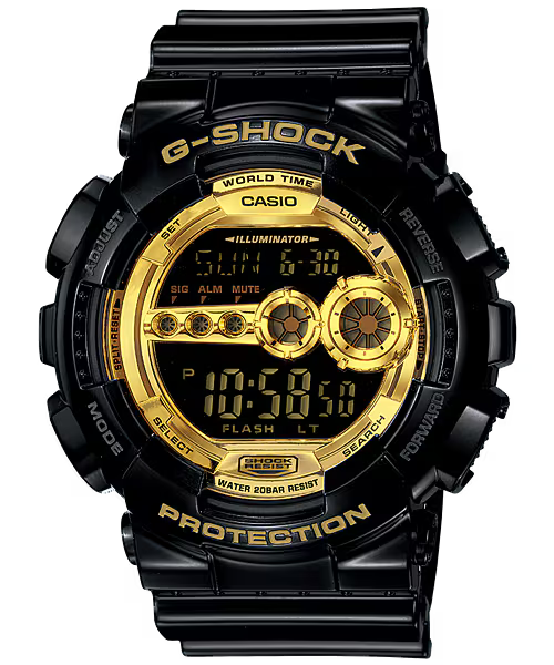 Casio G-SHOCK Black and Gold Men's Digi Quartz Watch GD100GB-1