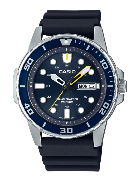 Casio - Stainless Steel Resin Band Men's Quartz Watch - MTPS110-2AV