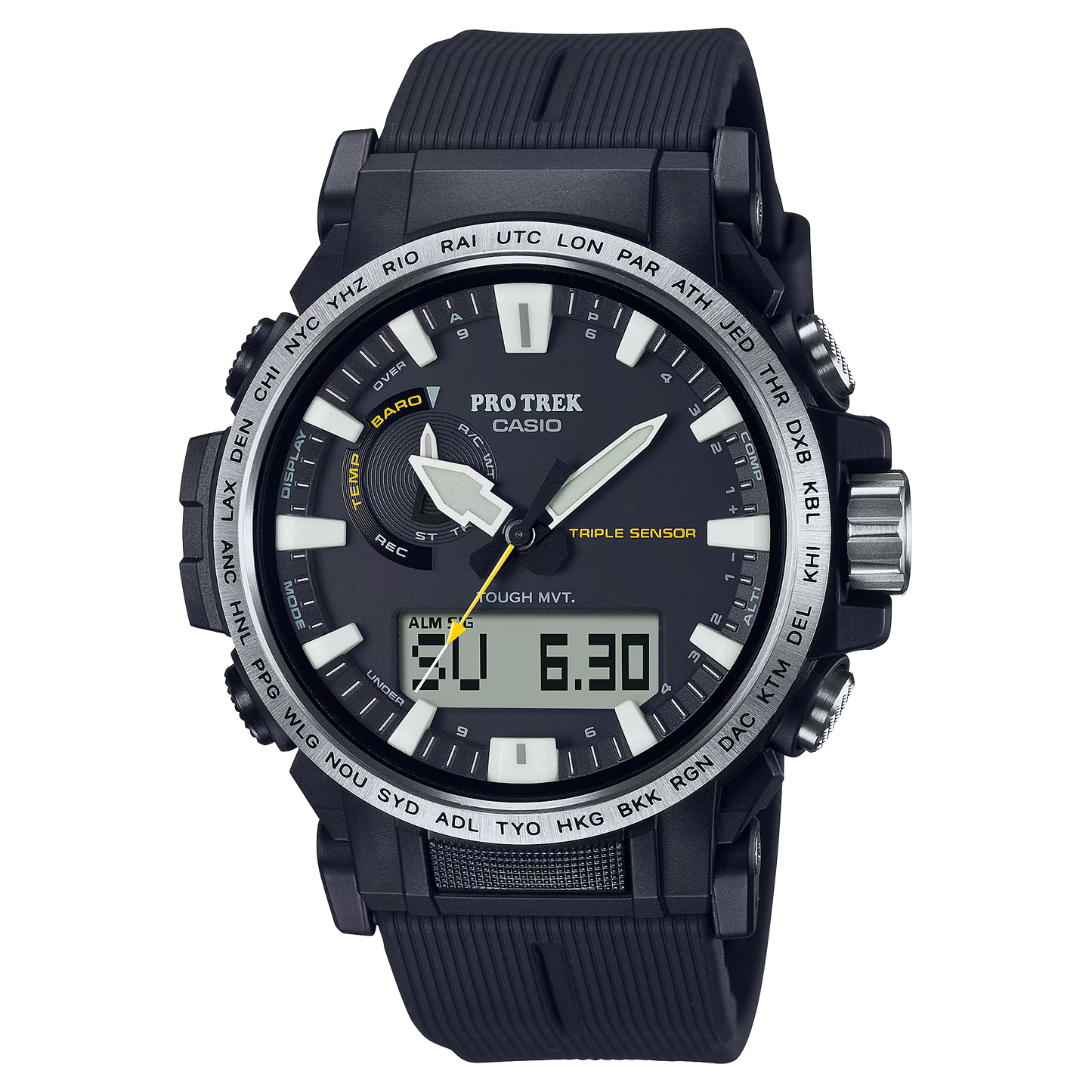 Casio - PROTREK, 51.5mm Black Stainless Black Silicone Band Digital PRW61-1ACR