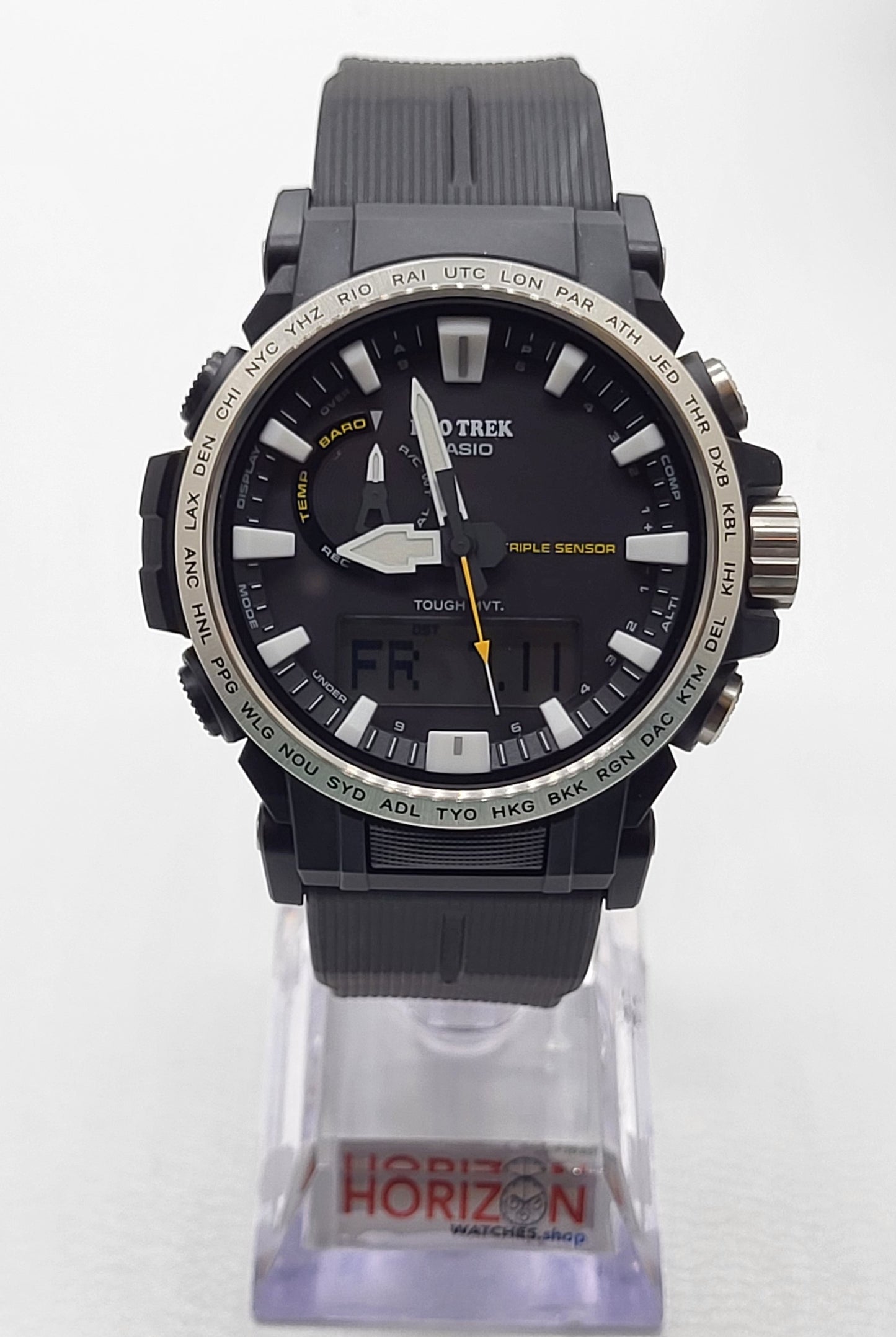 Casio - PROTREK, 51.5mm Black Stainless Black Silicone Band Digital PRW61-1ACR